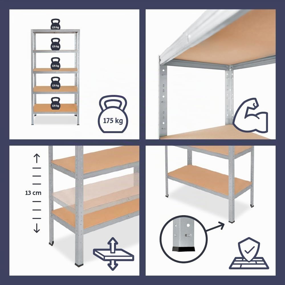 shelfplaza Home 180x60x23 cm Estantería Pesada en galvanizada con 6 baldas y 145 kg de Capacidad de Carga por balda