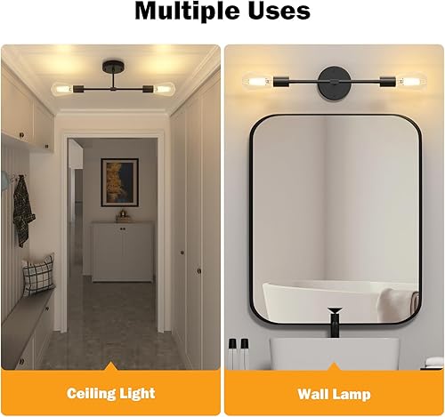 Miniatura 4 de FadimiKoo 2 lámparas negras para baño, apliques de pared modernos, lámpara de techo semiempotrada para interiores, para pasillo, dormitorio, cocina
