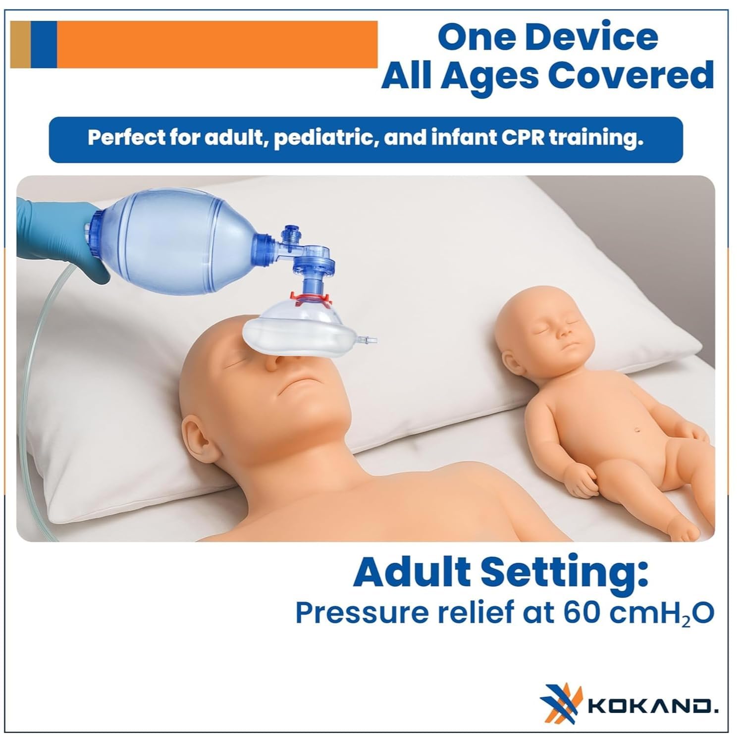 Adult & Child CPR Training Simulation Kit - Manual Squeeze Bag Trainer with Practice Mask, Tubing & Carry Case - for Classroom & Certification Practice - 1pack