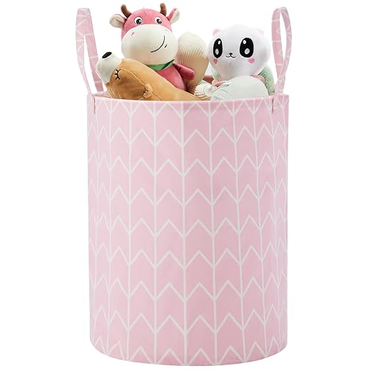 TECHMILLY Large Storage Basket for Girls and Boys, Collapsible Laundry Hamper with Long Handles, Toy Bins for Nursery, Kids Room Décor