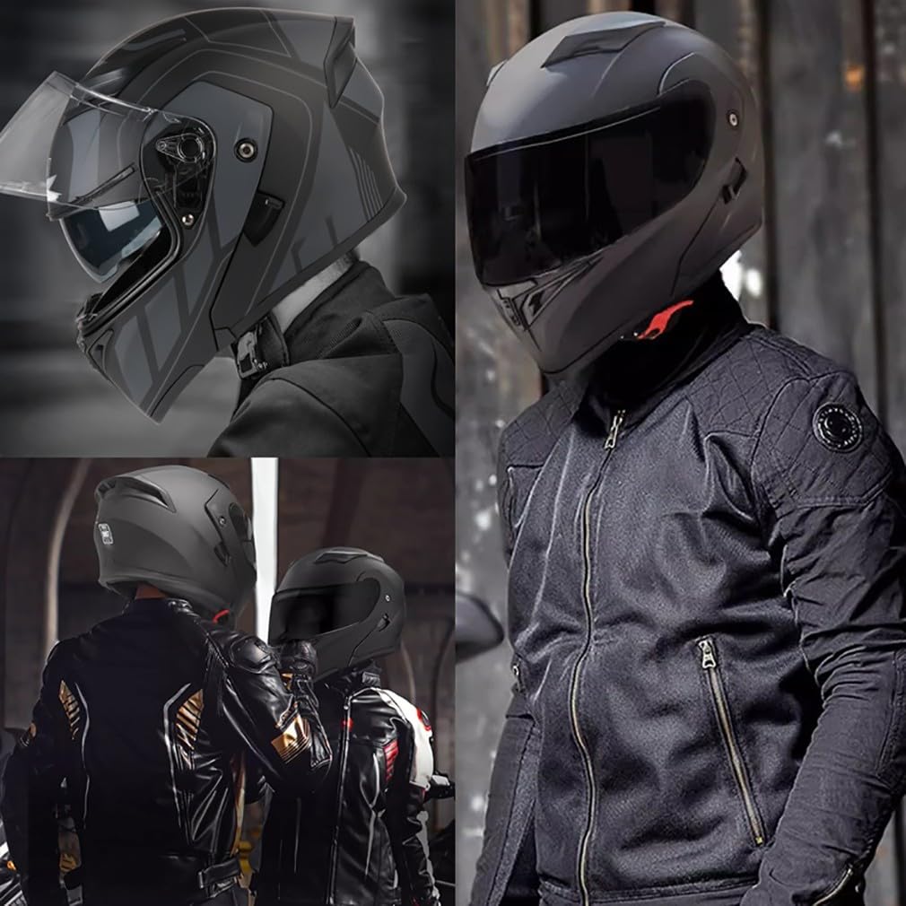 Motorradhelm Motorrad Klapphelm Modularer Helm mit Doppelvisier Integralhelm DOT/ECE Zertifiziert Integriert Helm Roller Moped Street Racing Sturzhelm für Erwachsene Frauen Männer