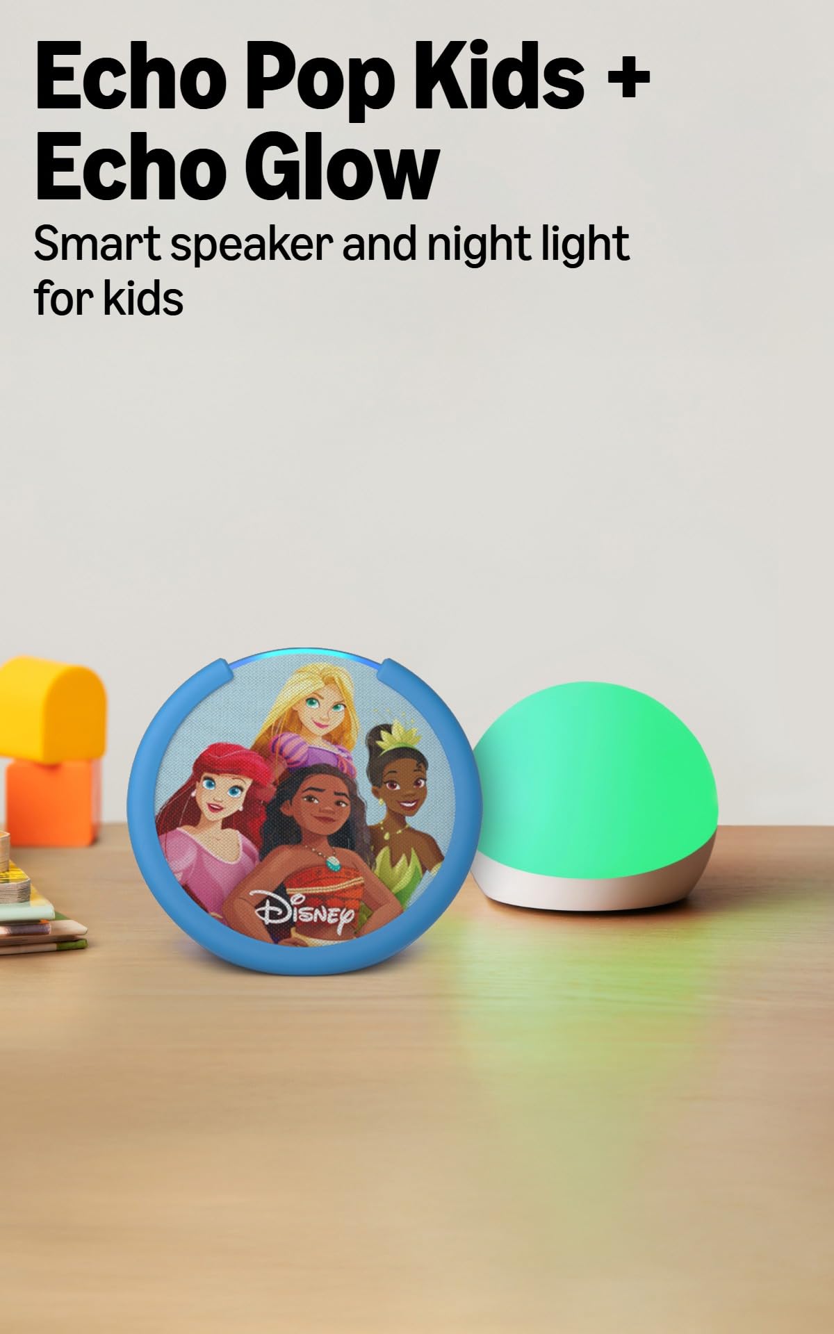Amazon Echo Pop Kids (newest model) - Disney Princess, with Echo Glow, Smart speaker and night light for kids, Designed for Alexa+