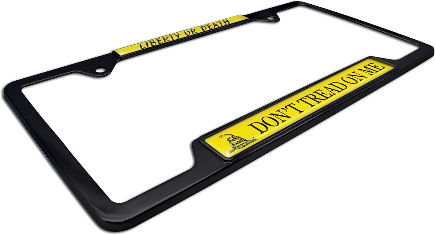 Elektroplate Don’t Tread On Me 3D Doming Black All-Metal Open Corners License Plate Frame Tag Holder for Cars/SUVs/Trucks Weatherproof Automotive Accessory