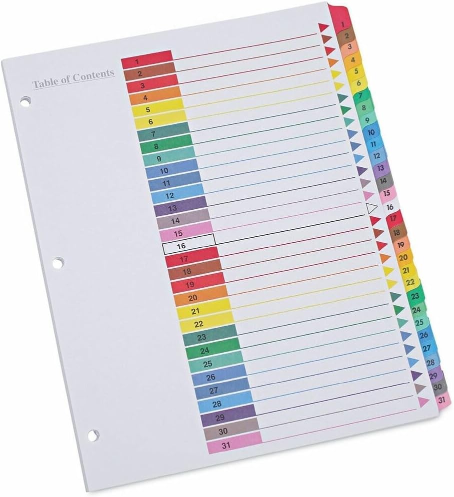 Universal UNV24814 11 in. x 8.5 in. 31-Tab 1 to 31 Deluxe Table of Contents Dividers for Printers - White (1 Set)