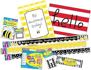 Barker Creek Classroom Decor Set, -inch Be Awesome-inch Buffalo Plaid And Wide Stripes, Pre-K To College (BC3725)