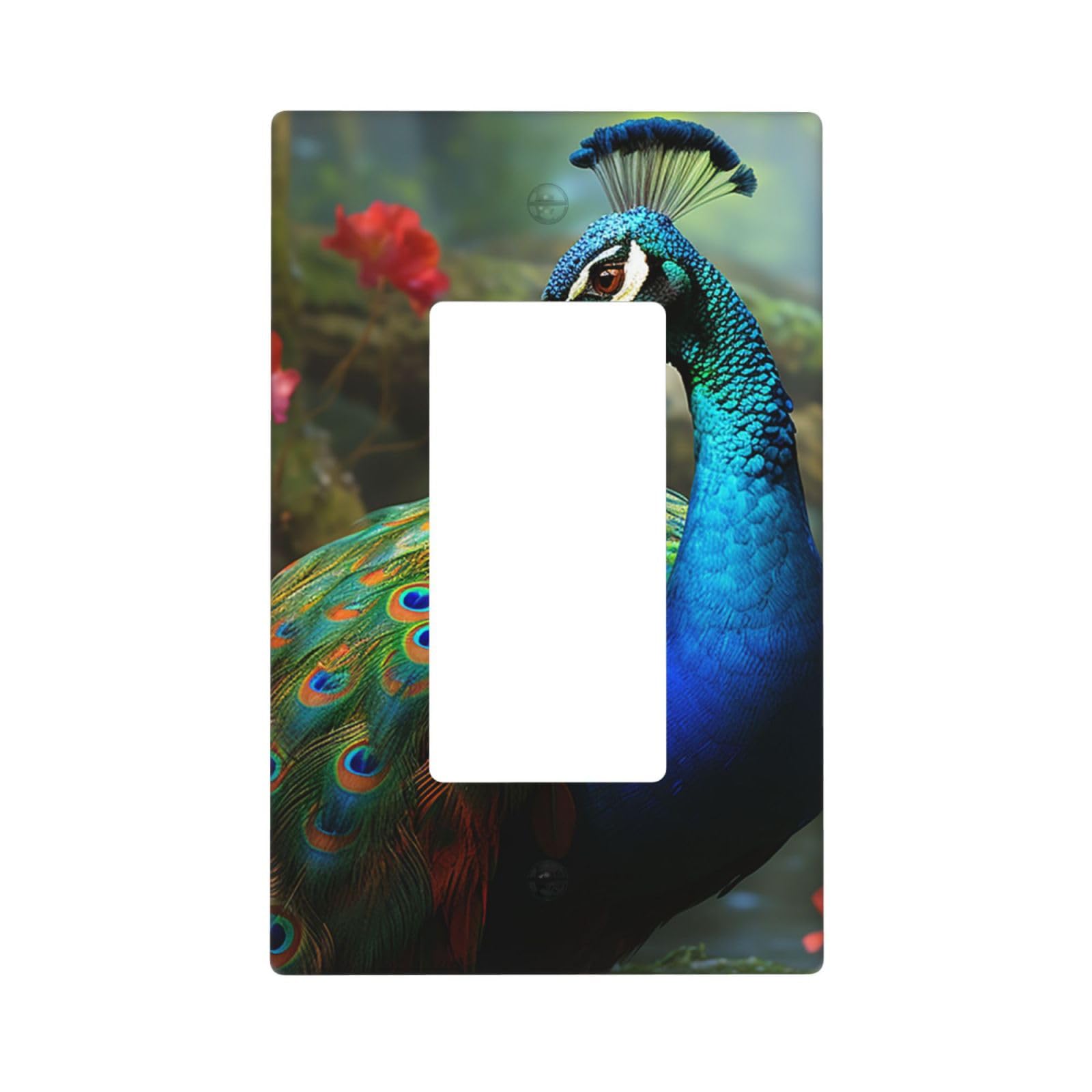Colorful Peacock Wall Plate Cover 1 Gang Light Switch Cover Decorative Single Duplex Wall Plates Mid-size Decorator Blank Electrical Switch Plate Cover for Electrical Outlets