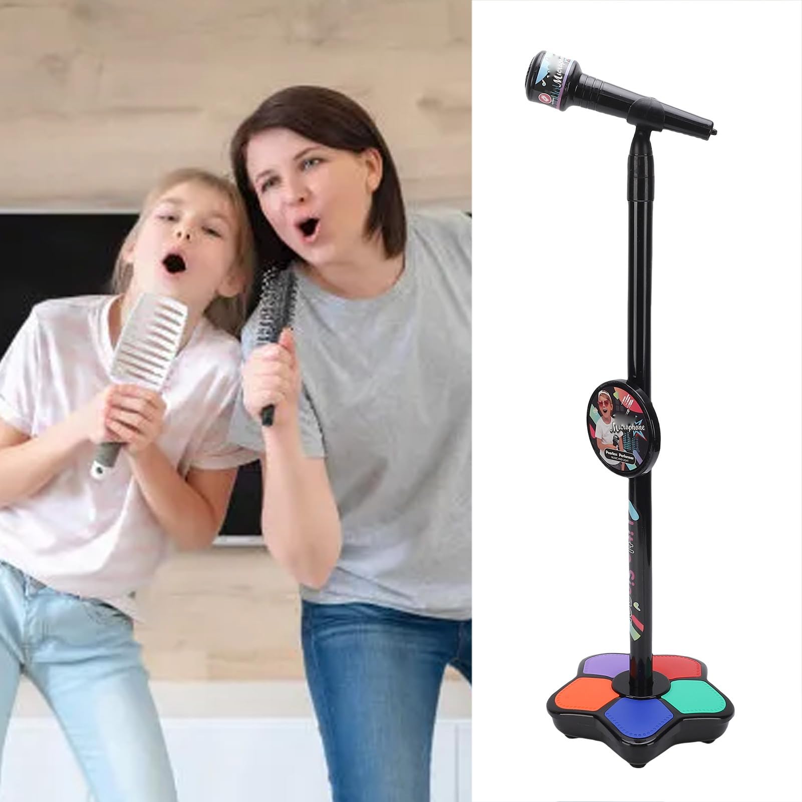Drfeify Micrófono Infantil De Pie Con Luces De Colores Y Efectos De Sonido – Ideal Para Cantar Y Juegos De Rol En Fiestas