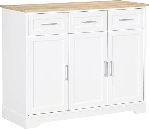 HOMCOM Moderno aparador de cocina con versatilidad de almacenamiento 3 cajones isla de cocina con armarios de 3 puertas estante ajustable para