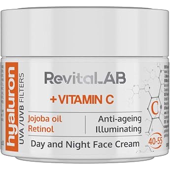 RevitaLAB Hyaluronic Anti-Ageing Day and Night Cream Enriched with Vitamins C Jojoba Oil and UV Filters for Ages Between 40 and 55 50 ml