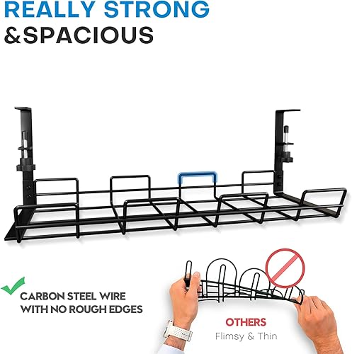 Miniatura 6 de Bandeja de organización de cables para debajo del escritorio, bandeja de cables de gestión de cables de escritorio, organizador de alambre de metal