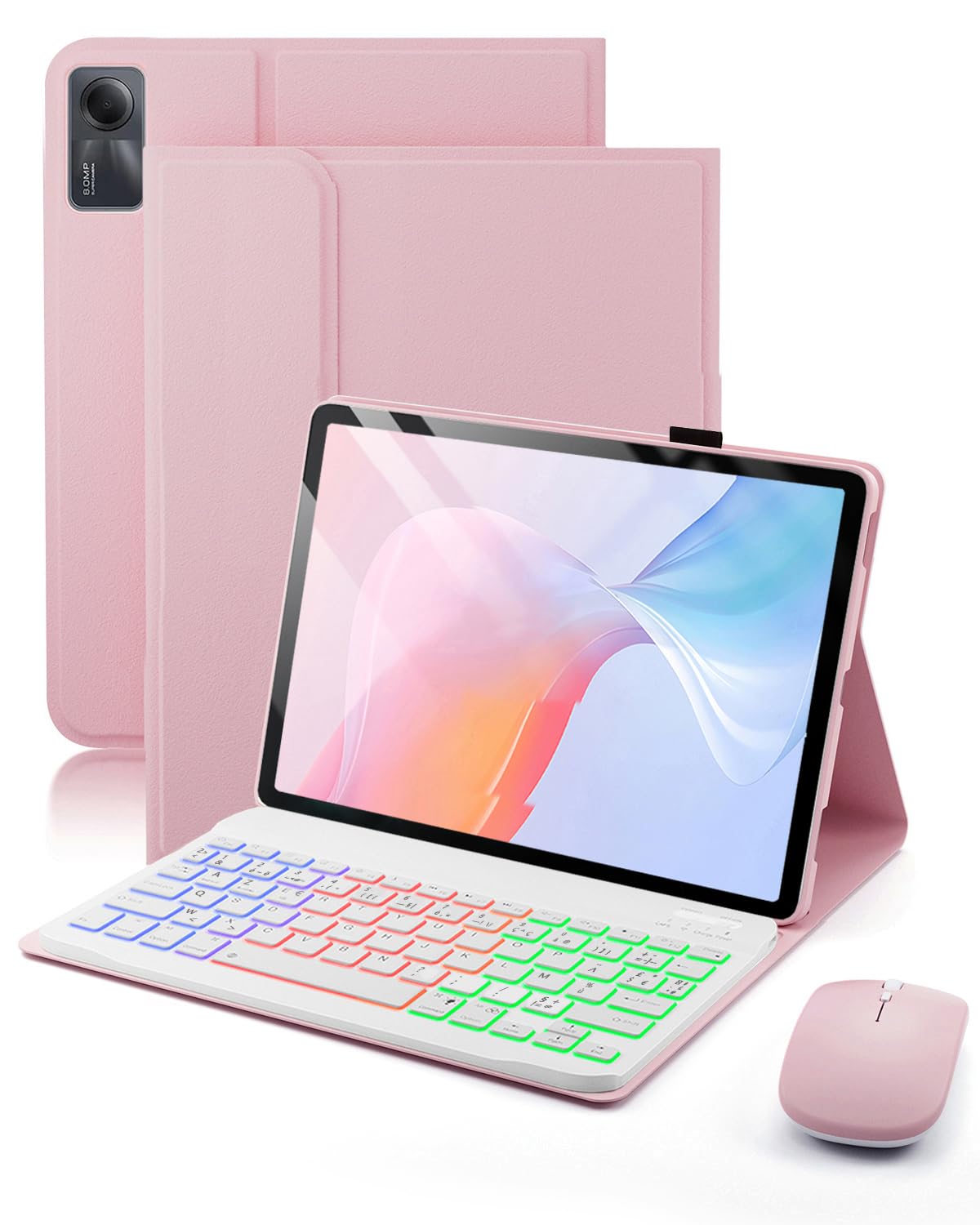 pour Xiaomi Redmi Pad 2 (2025) 11 Pouces/Xiaomi Redmi Pad SE (2023) 11 Pouces Coque Étui avec Bluetooth sans Fil Français (AZERTY) Clavier Rétroéclairé Et Souris Protection Backlight Keyboard Case
