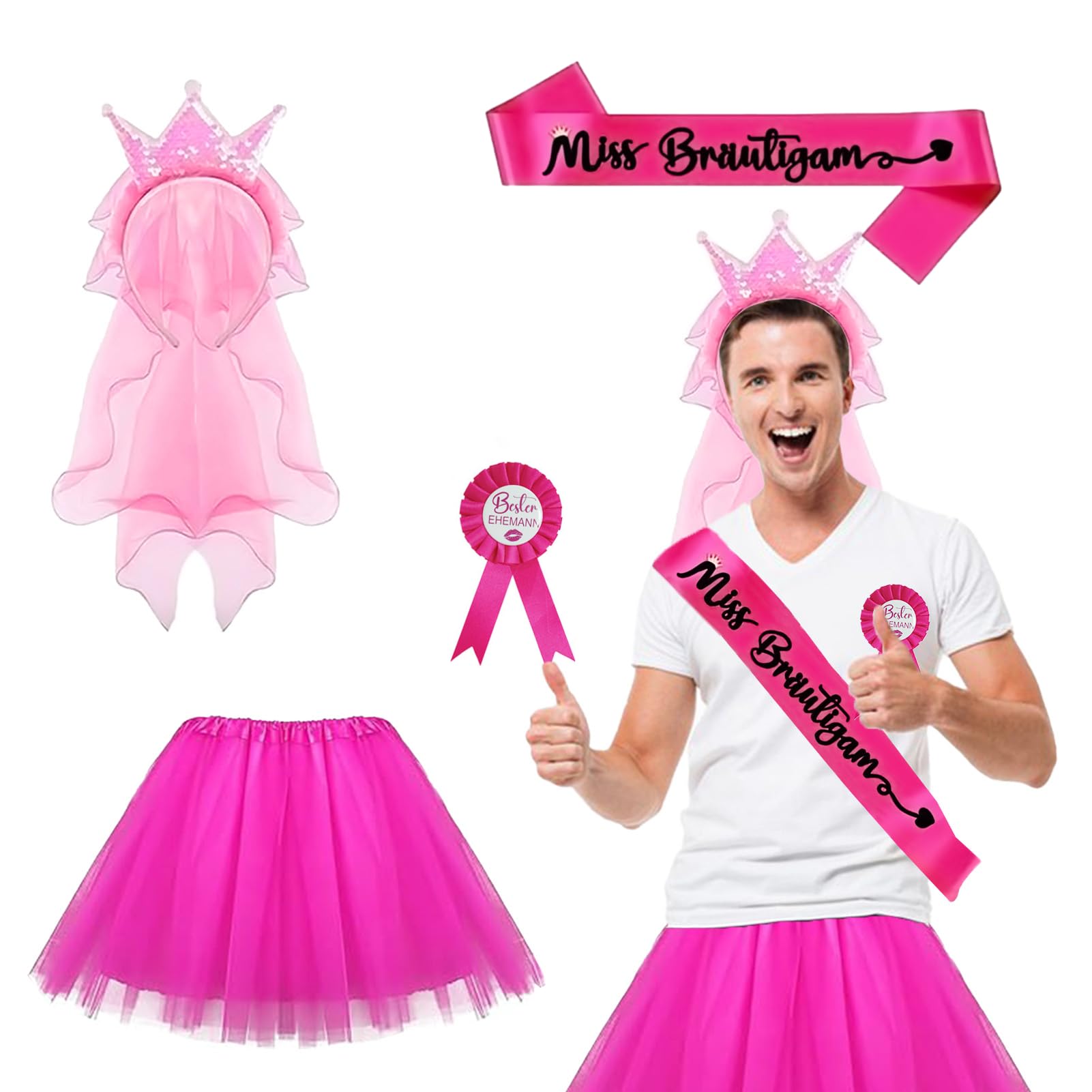 Hengrongshen Tutú para hombre, 4 unidades JGA para hombre, disfraz JGA para despedida de soltero, despedida de soltero, disfraz para hombre (tutú rosa para hombres)