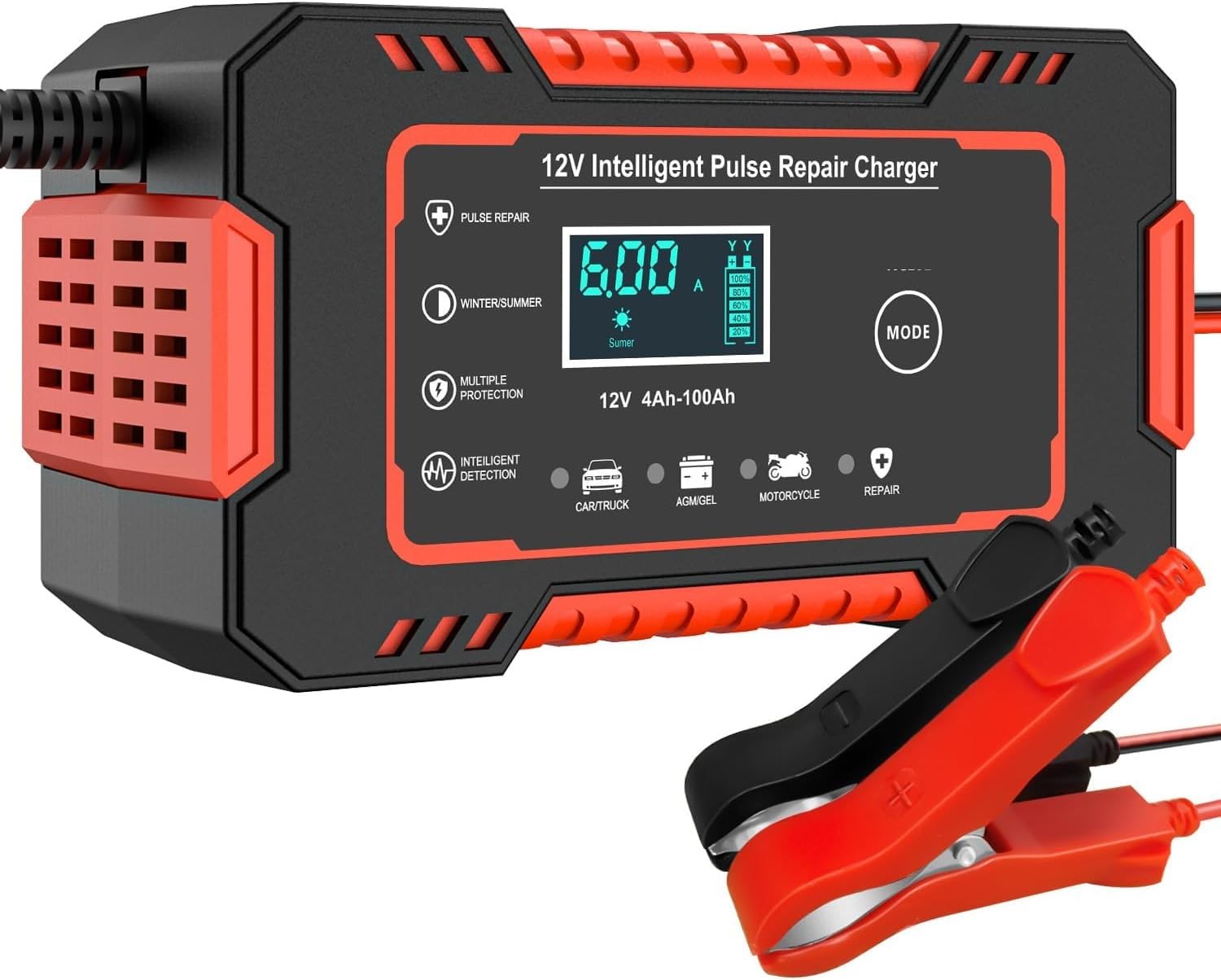 Smart Automatic Battery Charger with Pulse Repair, LCD Display, Winter/Summer Mode, 12V 6A Suitable for Car, Bike & Truck (4Ah–100Ah) (2)-image-24