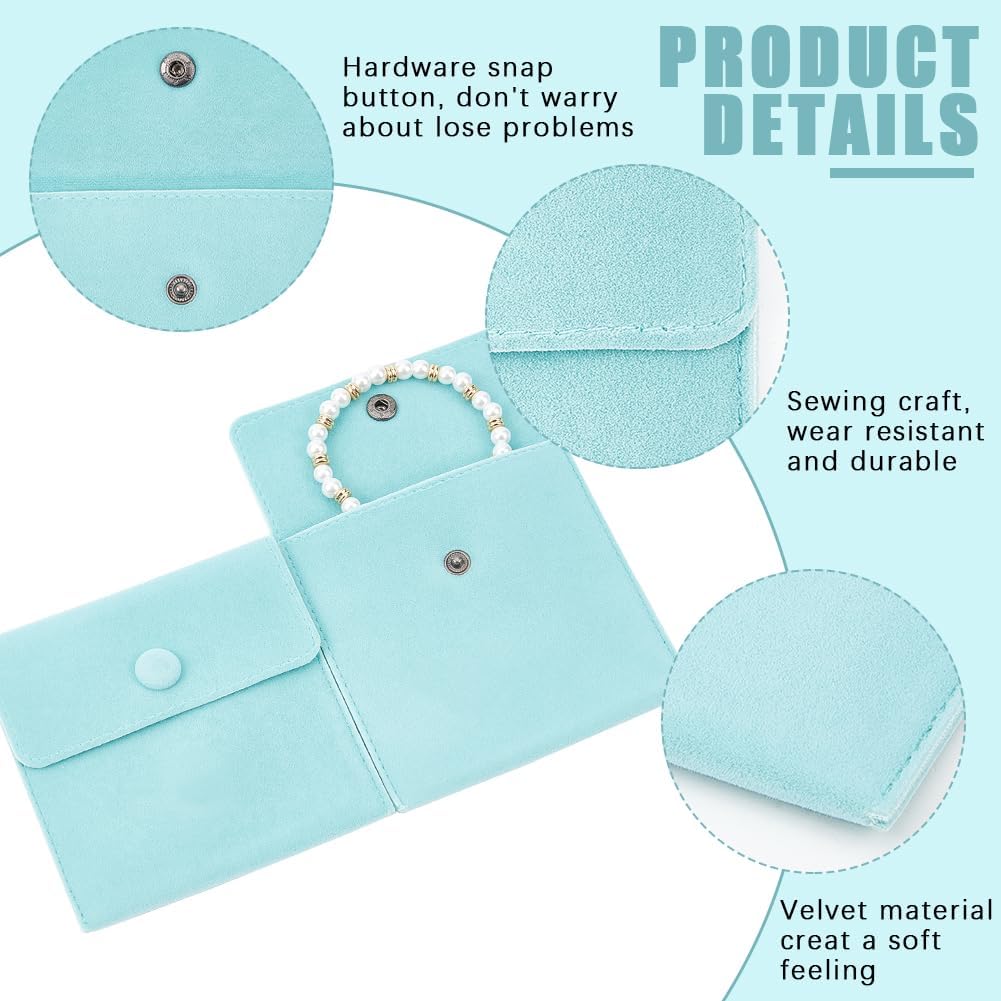 Beebeecraft 6Pcs Velvet Jewelry Bags 10x10cm/3.94x3.94Inch Blue Square Velvet Bags with Snap Fastener for Jewelry Earplug and Key Chains Ring Bracelet Necklace