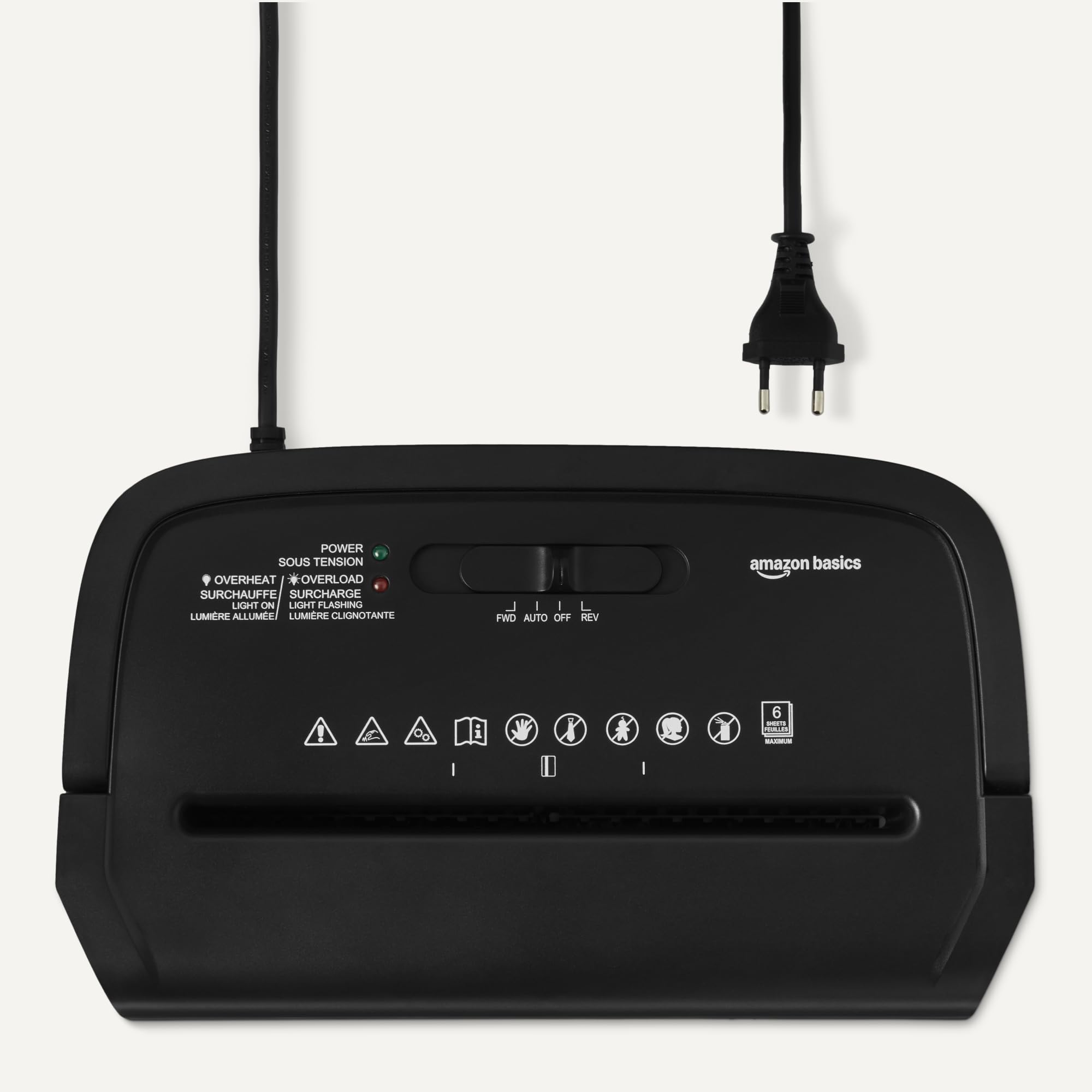 Amazon Basics 6-Blatt-Papierschredder mit Kreuzschnitt und Kreditkartenschredder, 14 l, schwarz