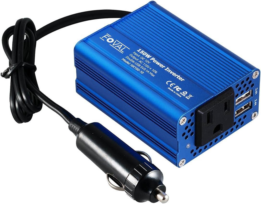 FOVAL 150W Power Inverter DC 12V to 110V AC Converter with 3.1A Dual USB Car Charger