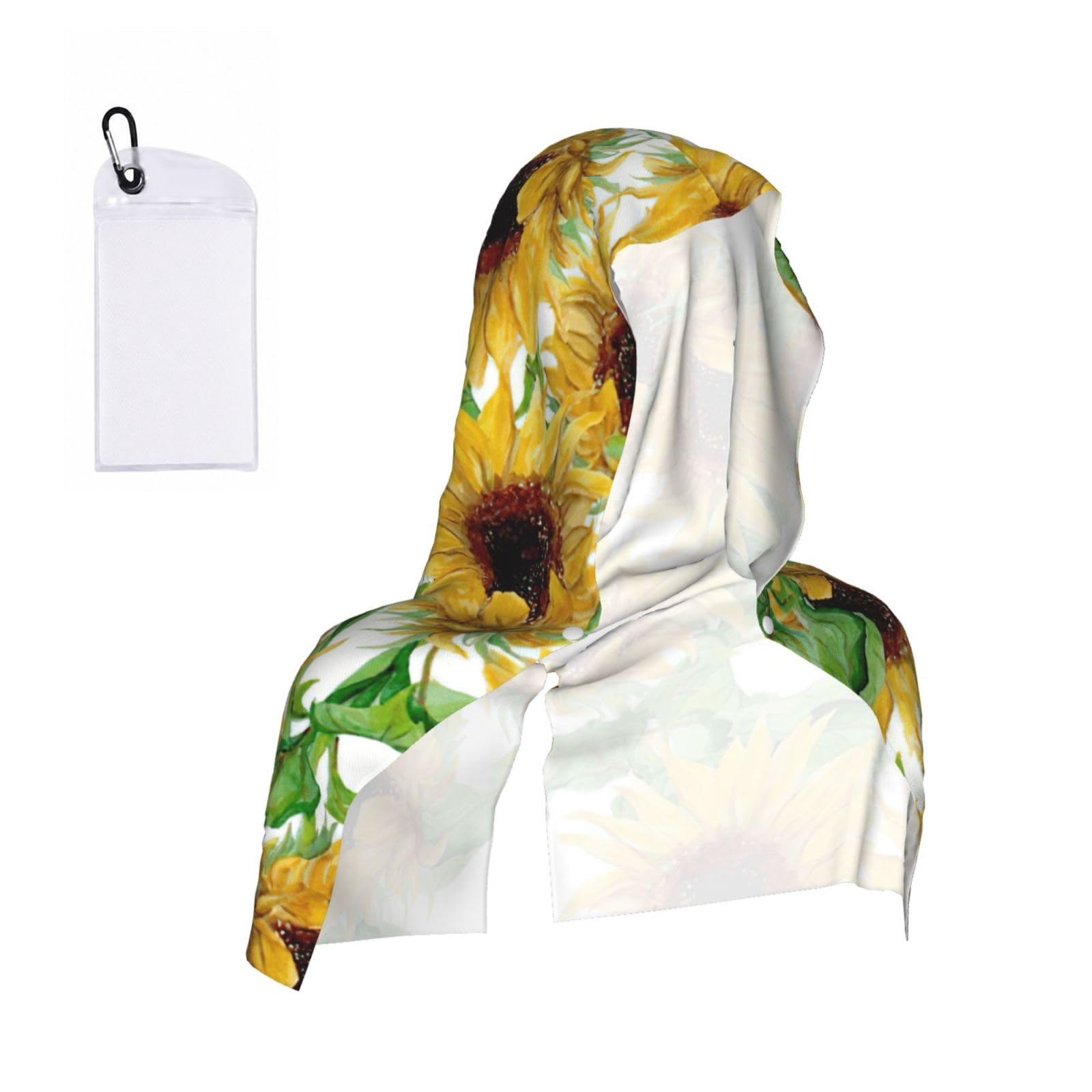 Yellow Sunflowers Print Cooling Hooded Sports Towel, 30×60cm Quick Drying Summer Cool Head Wrap For Neck And Face