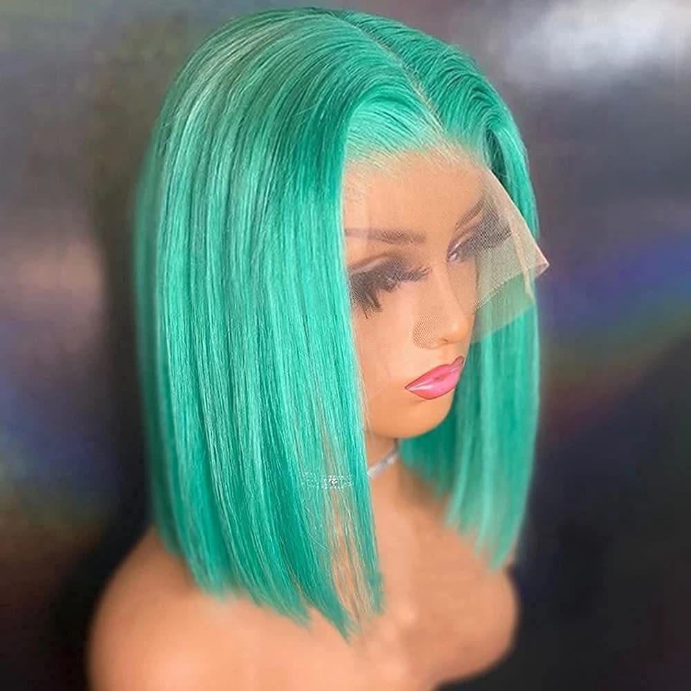 Ombre Turquoise Bob Lace Front Wig Lace Front Human Hair Wig Dyed Teal Blue Real Natural Hair  main image 3