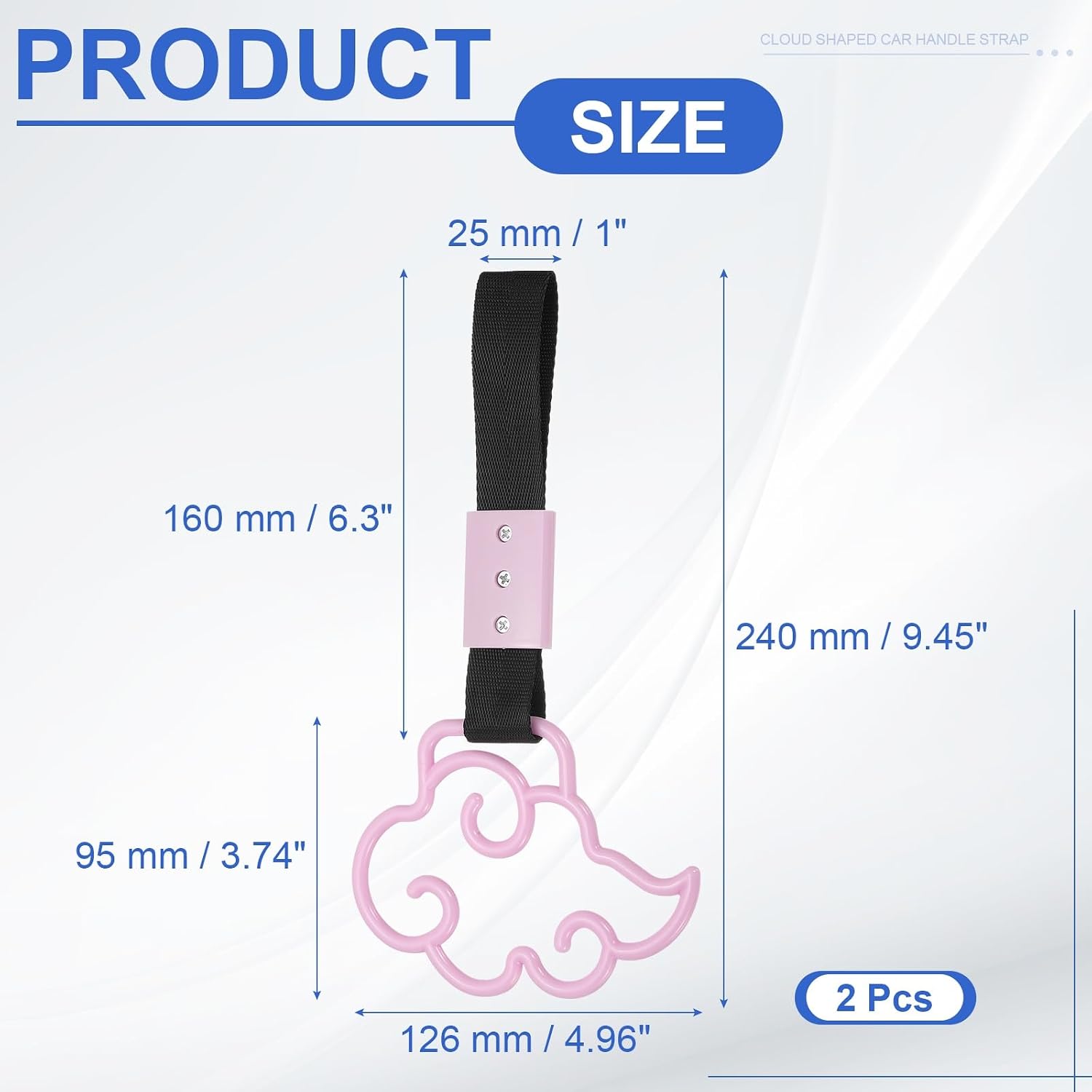 PATIKIL 2 Pcs Car Handle Ring, Cloud Shaped Car Handle Strap Bumper Warning Ring Drift Charm Accessory for Bus Interior Exterior Decoration Bicycle Train, Pink Black Band image 2