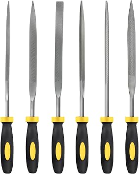 Metal Needle File Set, 6 Pcs Small Precision Files, Hardened Steel Mini File Kit for Deburring, Shaping, Smoothing Metal Wood Plastic with Ergonomic Handle, 0.15x6.3 inch Yellow