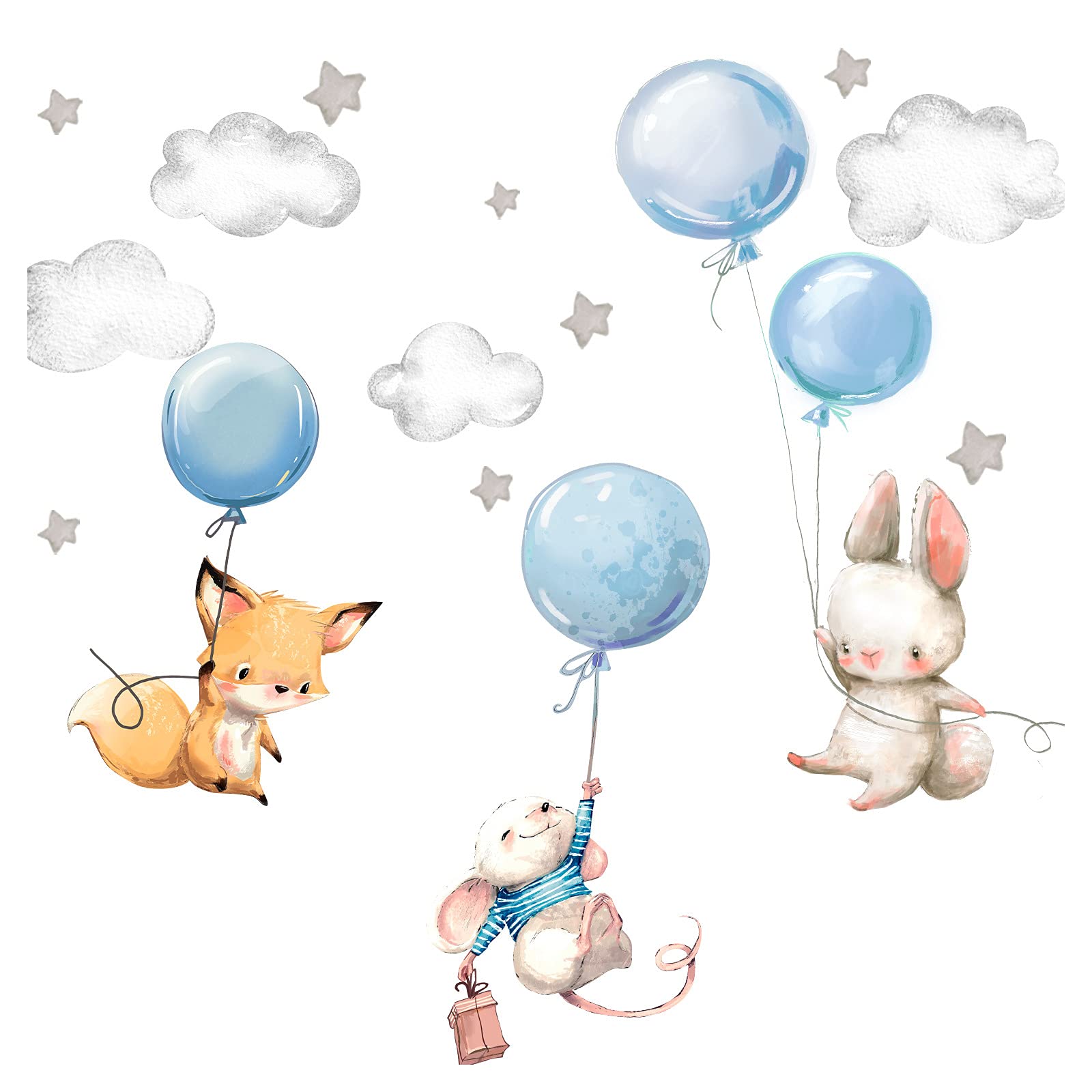 Little Deco Wandtattoo Fuchs Maus und Hase mit Luftballon DL611 M - 100 x 58 cm (BxH)