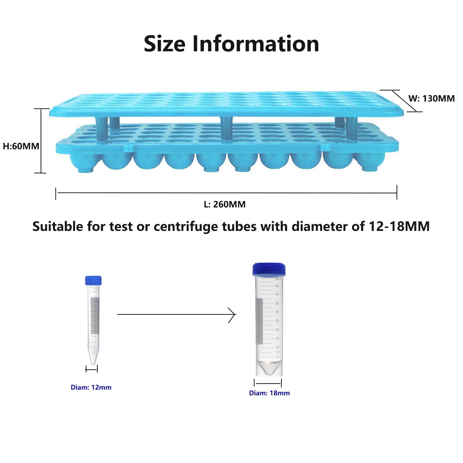 Estresen 50 Holes Plastic Test Tube Racks with Silicone pad, 18mm Diameter, Resistant to Acid and Alkaline.
