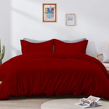 Precious Star Linen 100% Cotton Burgundy Solid Duvet Cover Set Twin/Twin XL Size 68x90 Inch Zipper Closure & Corner Ties, Soft & Breathable 1000 TC Duvet Cover with 2 Pillow Shams