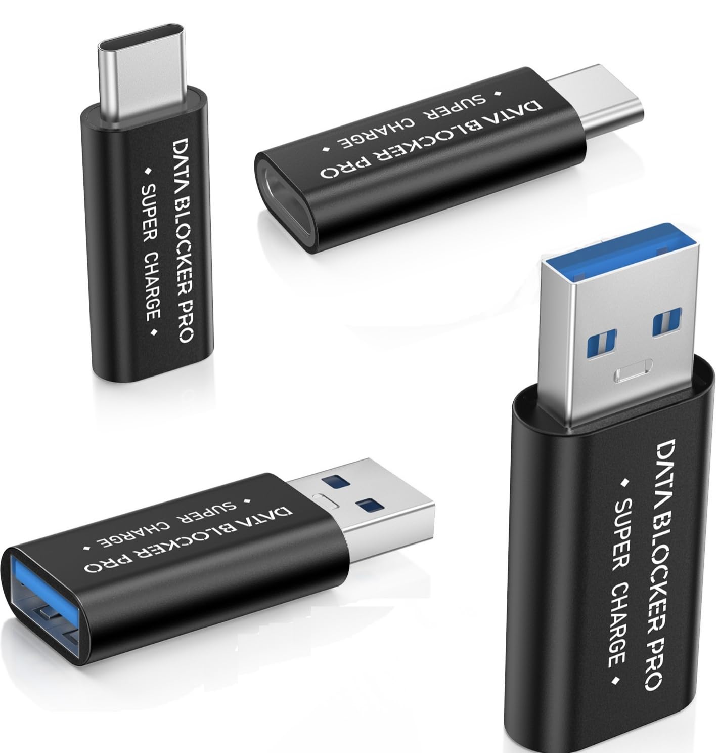 USB-Datenblocker, 4er-Pack, USB-A und USB-C-Ladung, Anti-Saftbuchse