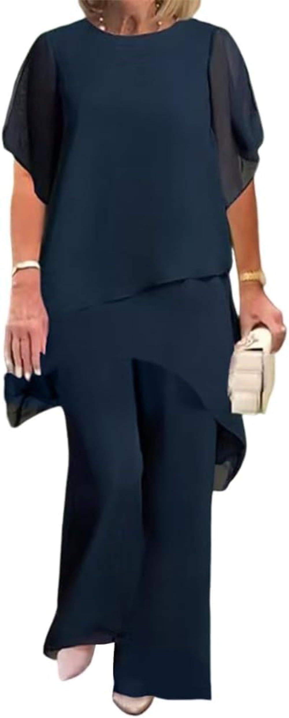 Ensemble élégant de robe de soirée en tulle et mousseline pour femme haut et pantalon grande taille pour cocktail mariage mousseline jambes larges deux pièces