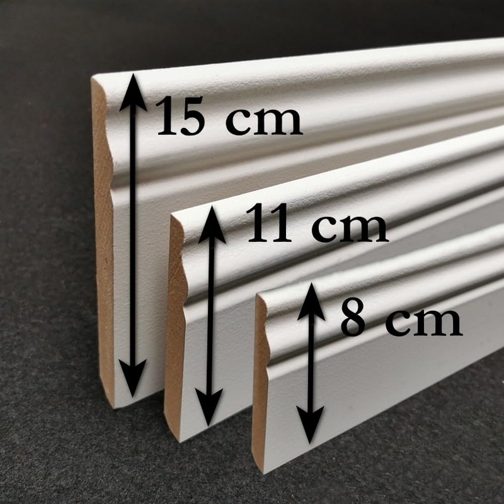 MadeInNature, Zócalo de medio moldeado de estilo Luis XV prepintado blanco de muy alta calidad, diferentes dimensiones, fabricación francesa (largo. 2 m Altura: 15 cm, 18 ml)