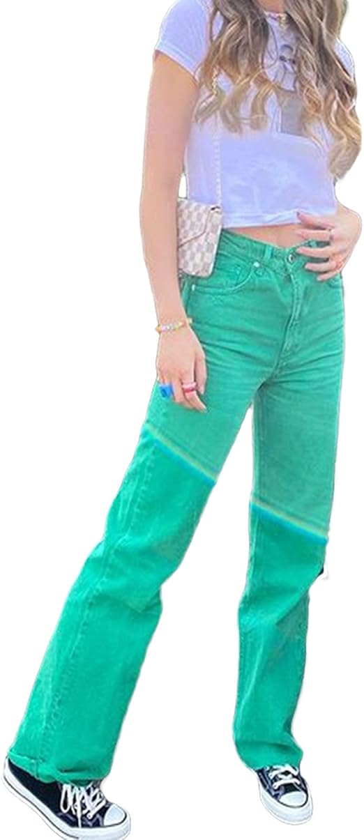 Women's Wide Flared Denim Middle Waist Solid Color Y2k Bell Bottoms Streetwear 60s 70s Hippie 