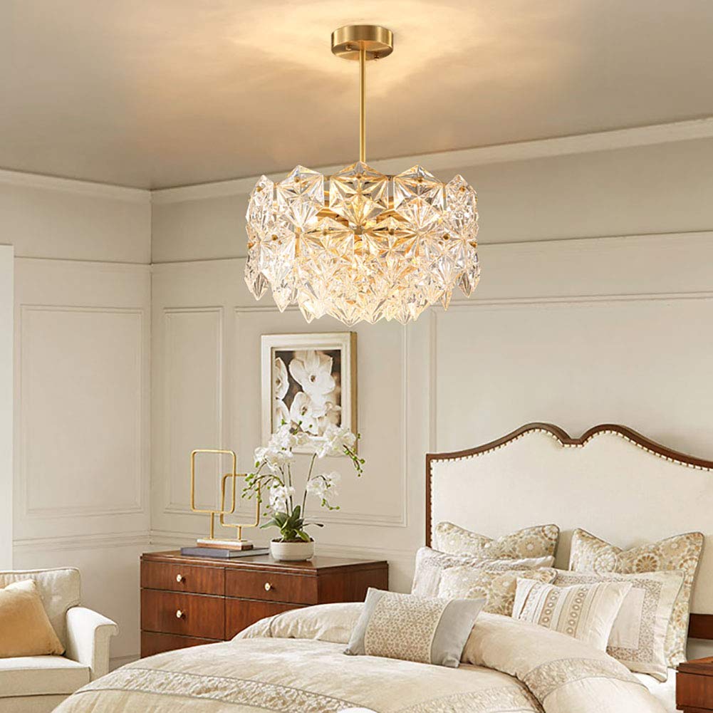 Lampadario di Cristallo Semplice e Lussuoso, lampadario a Sospensione in Ottone Spazzolato, 8 luci, Illuminazione da soffitto per Camera da Letto, corridoio, Bar, Soggiorno - Rame