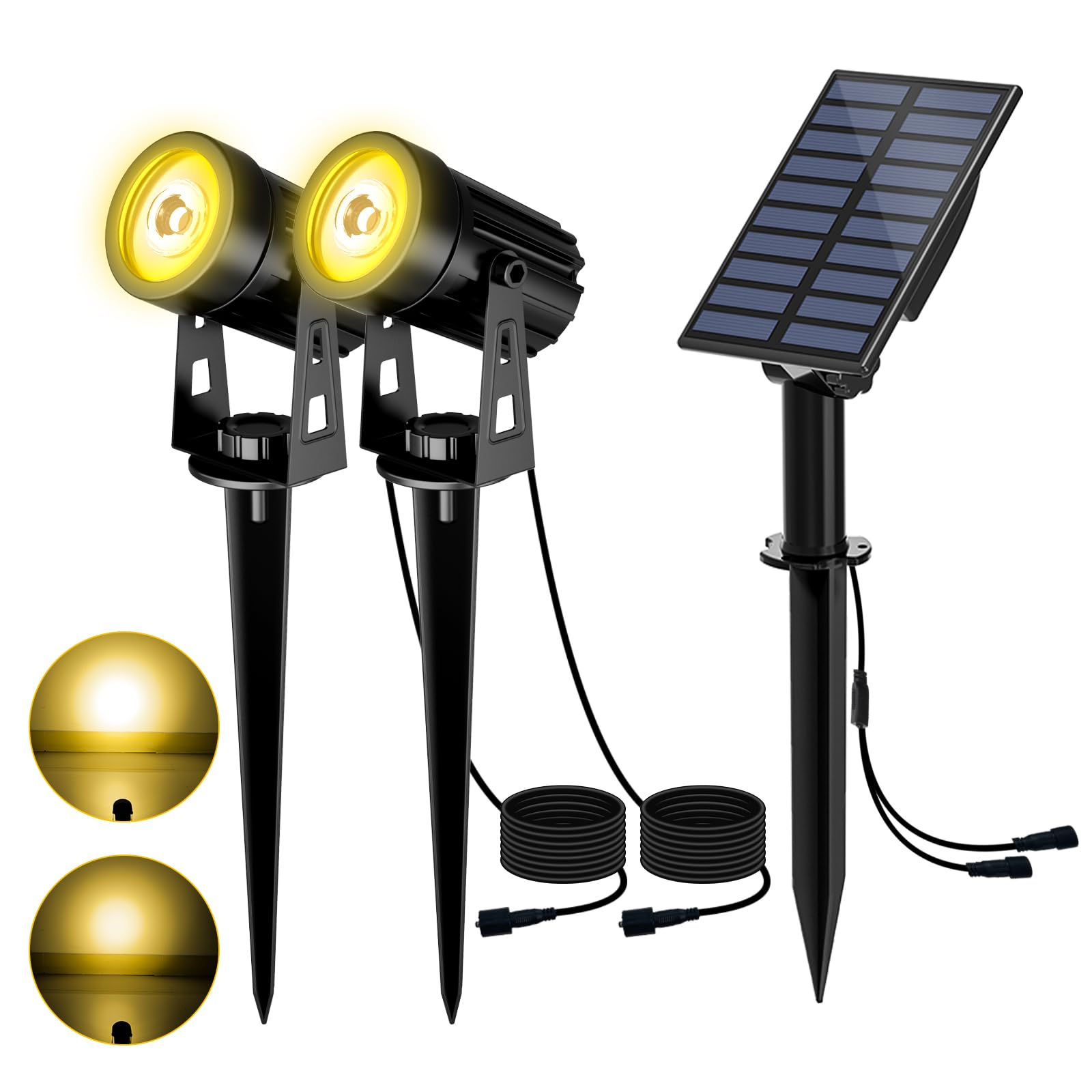 T-SUN Faretto Solare Esterno Lampada da Giardino Solare 2 Modalità di Illuminazione 270 ° Regolabile Impermeabile IP65, Automatico on/off per Alberi, Giardini, Strade, Prati(6000K, 2H)