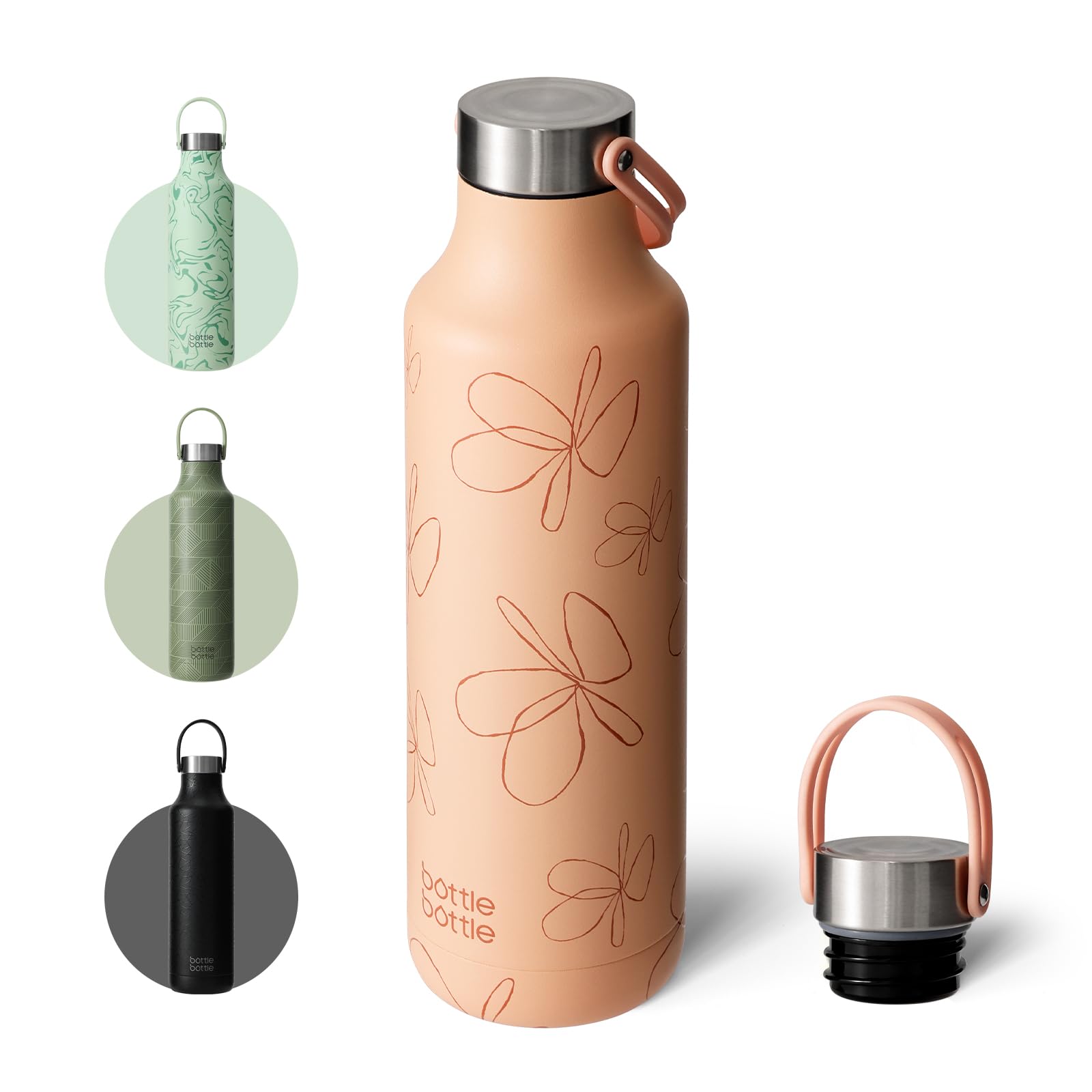 bottlebottle Isolierflasche 600ml – Edelstahl Trinkflasche mit Kuhmuster, BPA-frei, Auslaufsicher, Doppelwandig für Kohlensäurehaltige Getränke, Thermoflasche für Schule, Büro, Outdoor (Orange)