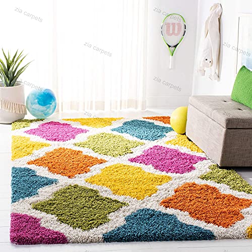 Image of Modern Quality Carpet /Trending Design Hand Woven Fluffy Rug /Mats for Bedroom /Dinning Hall /Living Room 2-inch Thick [Size 4x4 Feet Square]
