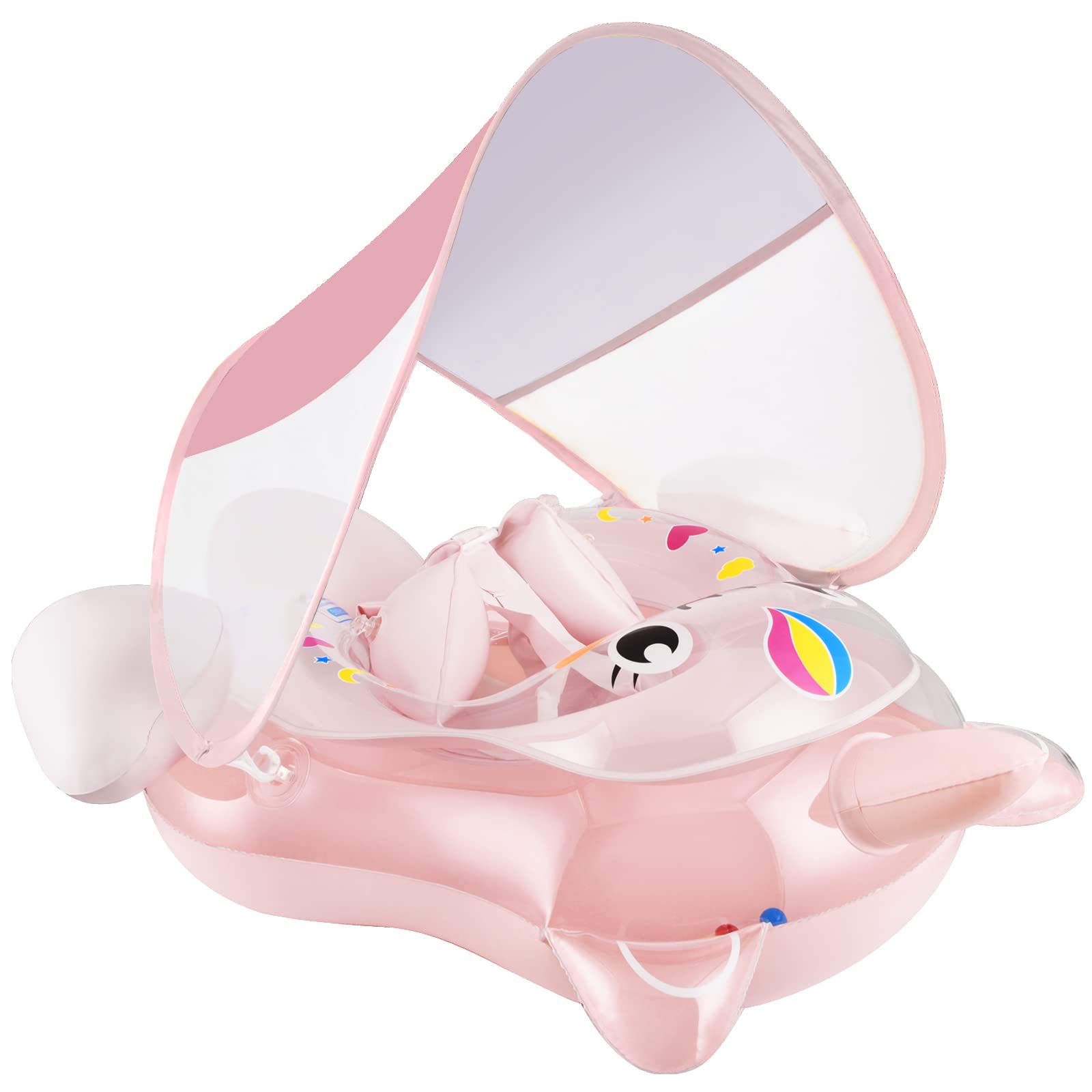 Flotador Bebe con Toldo Desmontable, Chaleco Flotadores Bebe Proteccion Solar Anillo de Natación Inflable para Bebé de 6 a 26 Meses
