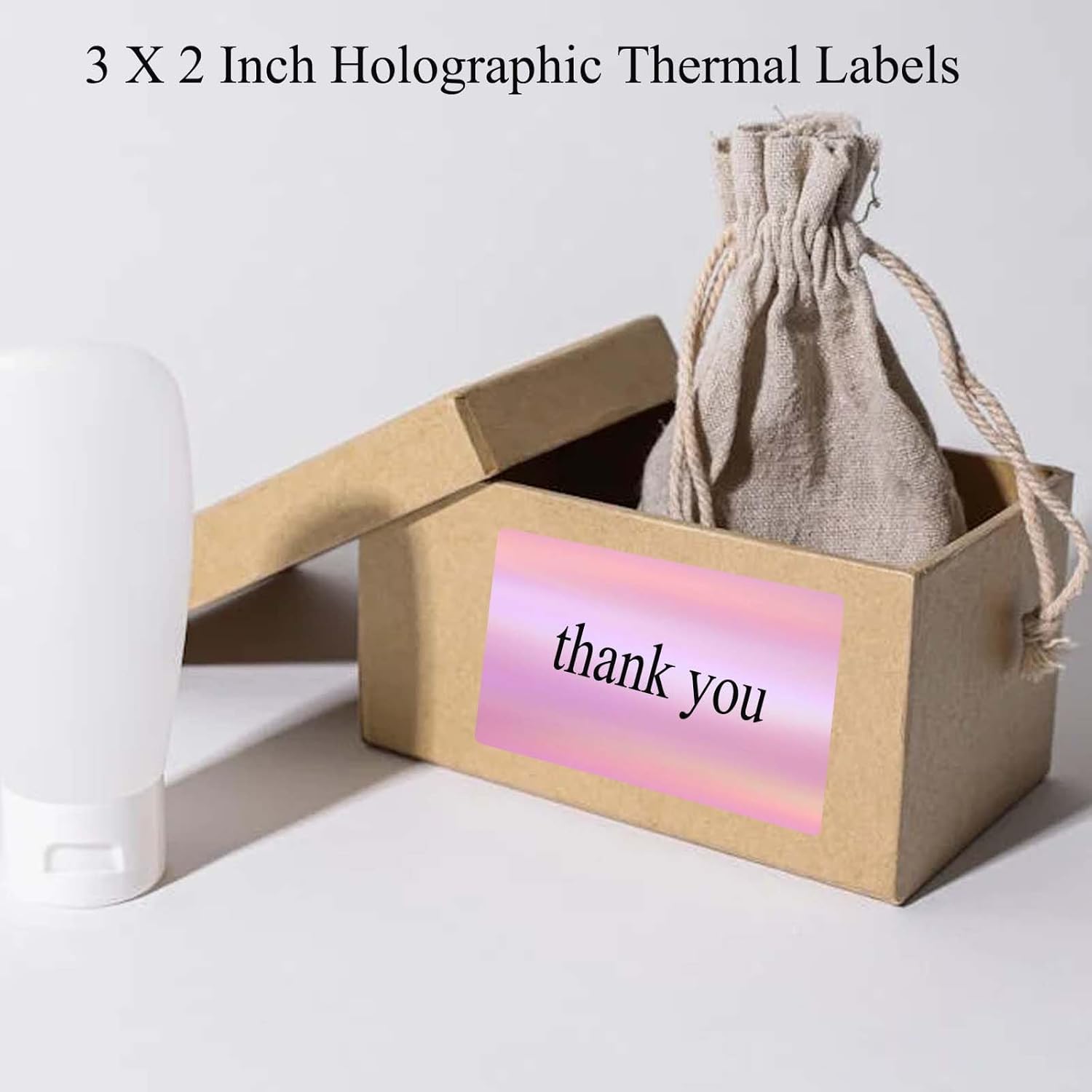3 X 2 Inch Holographic Thermal Labels,Thermal Label Stickers Waterproof Rainbow Printer Decals for Name Tag DIY Logo Design，200 Pcs/1 Roll (Pink) - Image 3