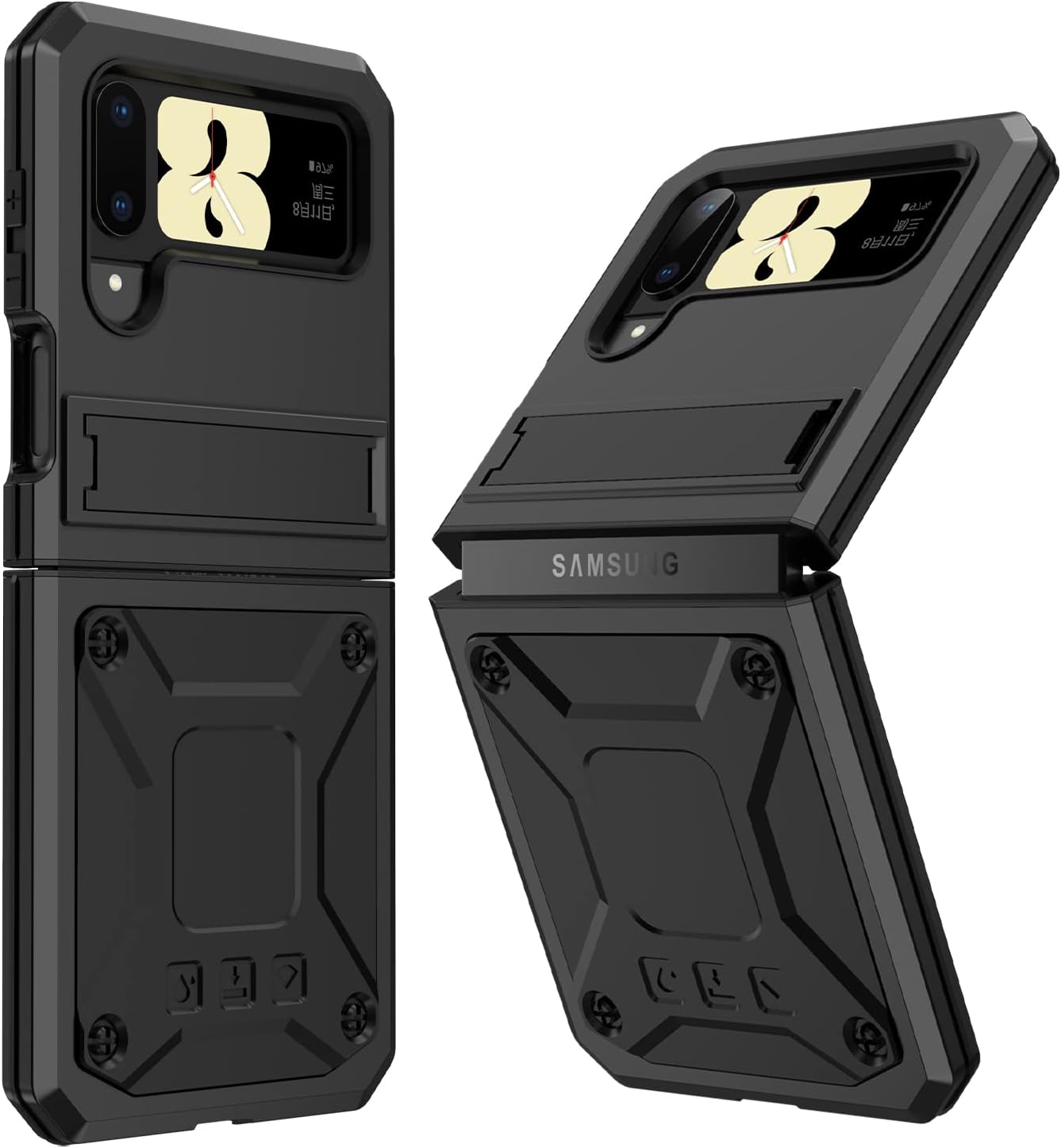 Simicoo Samsung Z Flip 4 Metal Case with Soft Screen Protector Camera Protector Glass Military Rugged Heavy Duty Shockproof Case with Stand Full Cover Tough case for Samsung Z Flip 4 (Black)
