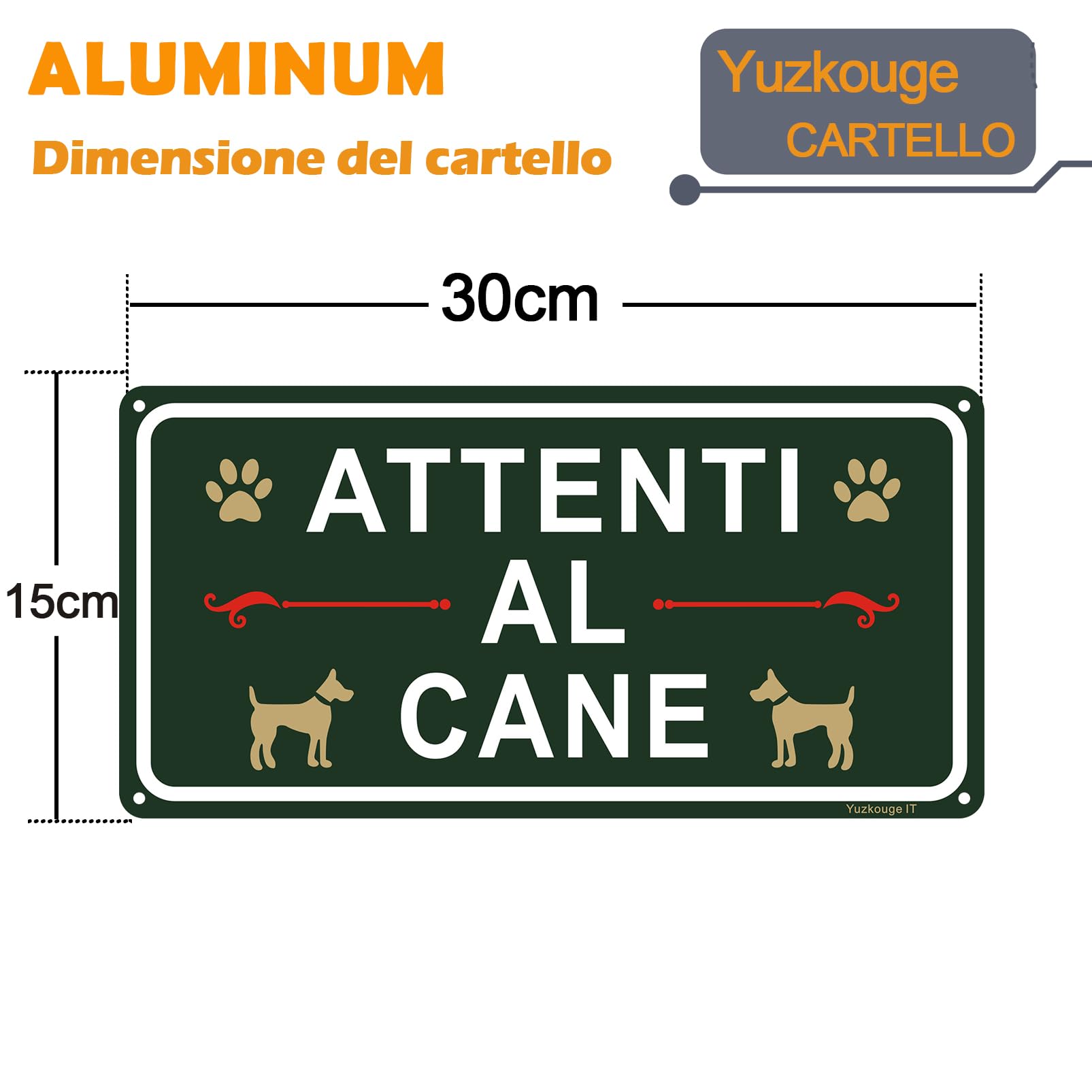 Attenti al Cane Cartello Alluminio - 2 pz, 30x15 cm Cartelli Da Giardino,Facile da installare,Resistente UV,Resistente alle intemperie，per Uso Interno o Esterno