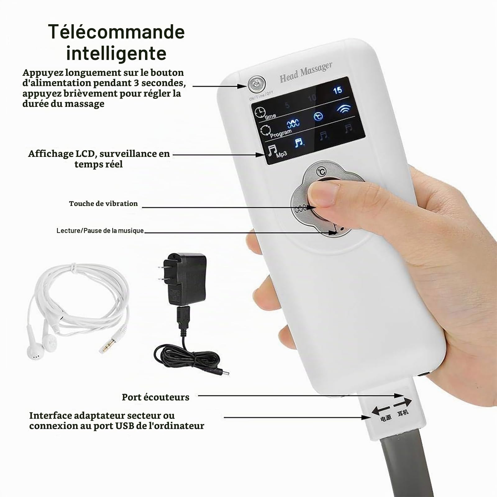 Casque de Massage du Cuir chevelu, intensité réglable, Points d'acupuncture, pour stimuler la Pousse des Cheveux, soulager Le Stress en Profondeur, Masseur électrique Portable