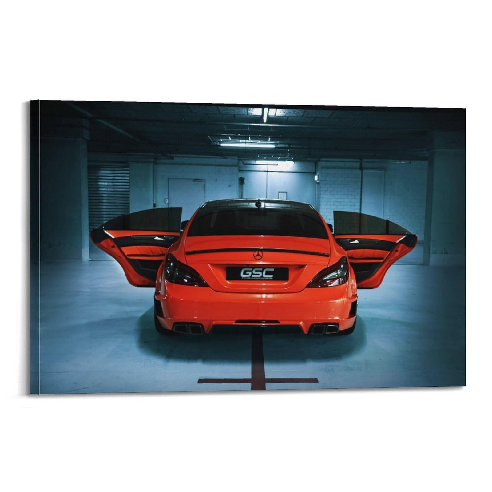 Sportwagen-Poster, CLS 63, industrielle Garage, dynamische Beleuchtung, dekorative Leinwand, Familie, Schlafzimmer, Kunstwerk, Bild, Gemälde, 60 x 90 cm