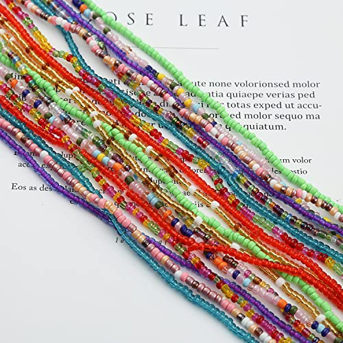 Taouzi 48 Pieces Waist Beads For Women Colorful Beaded Body Chain Elastic String Waist Chain Beach Bikini Belly Chains For Women Girls Teen #TOP5