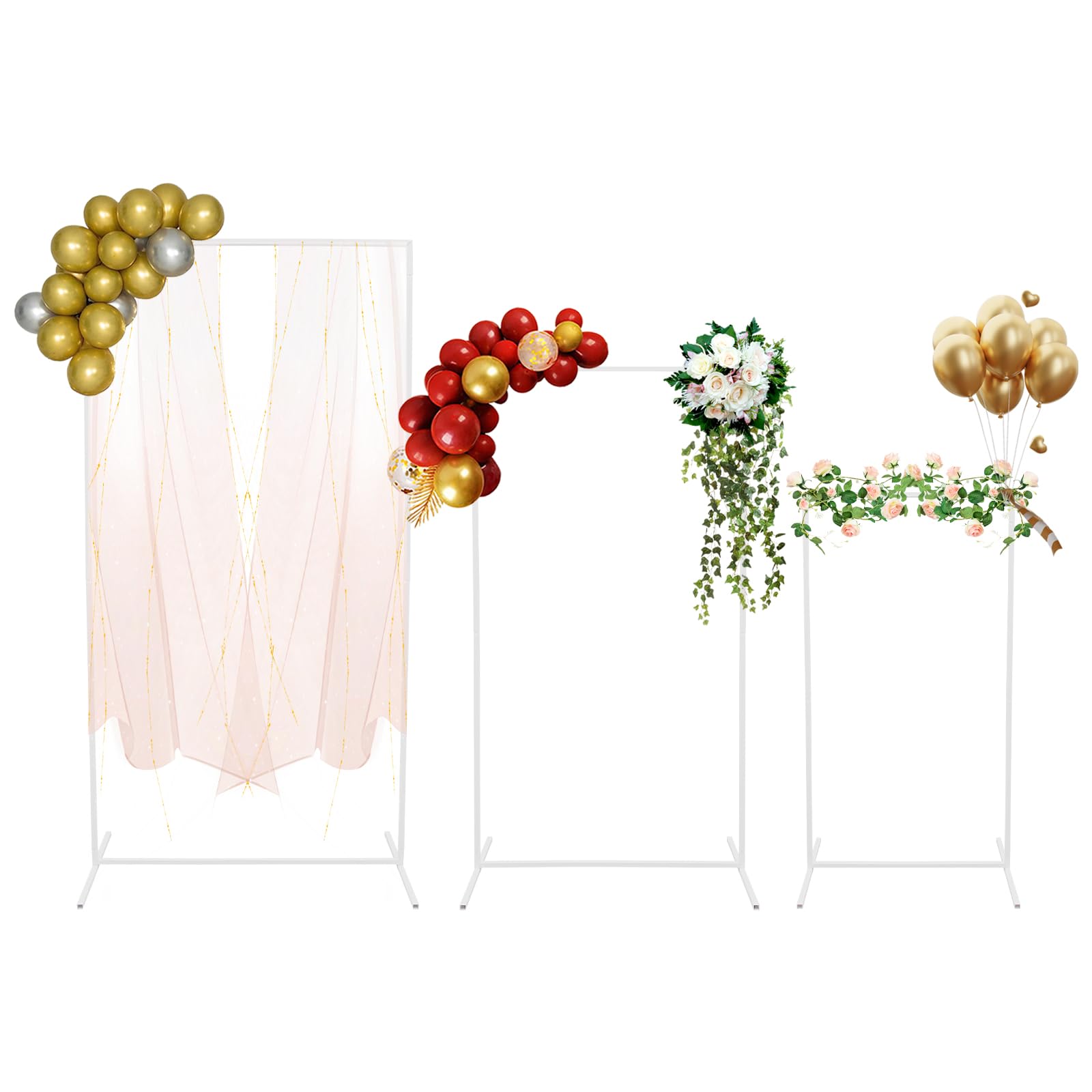Sfondo per fogli di matrimonio, rettangolare, regolabile, in metallo, per sfondi fotografici, feste, compleanni, matrimoni, feste di laurea (1,9 m/1,6 m/1,3 m) (bianco)