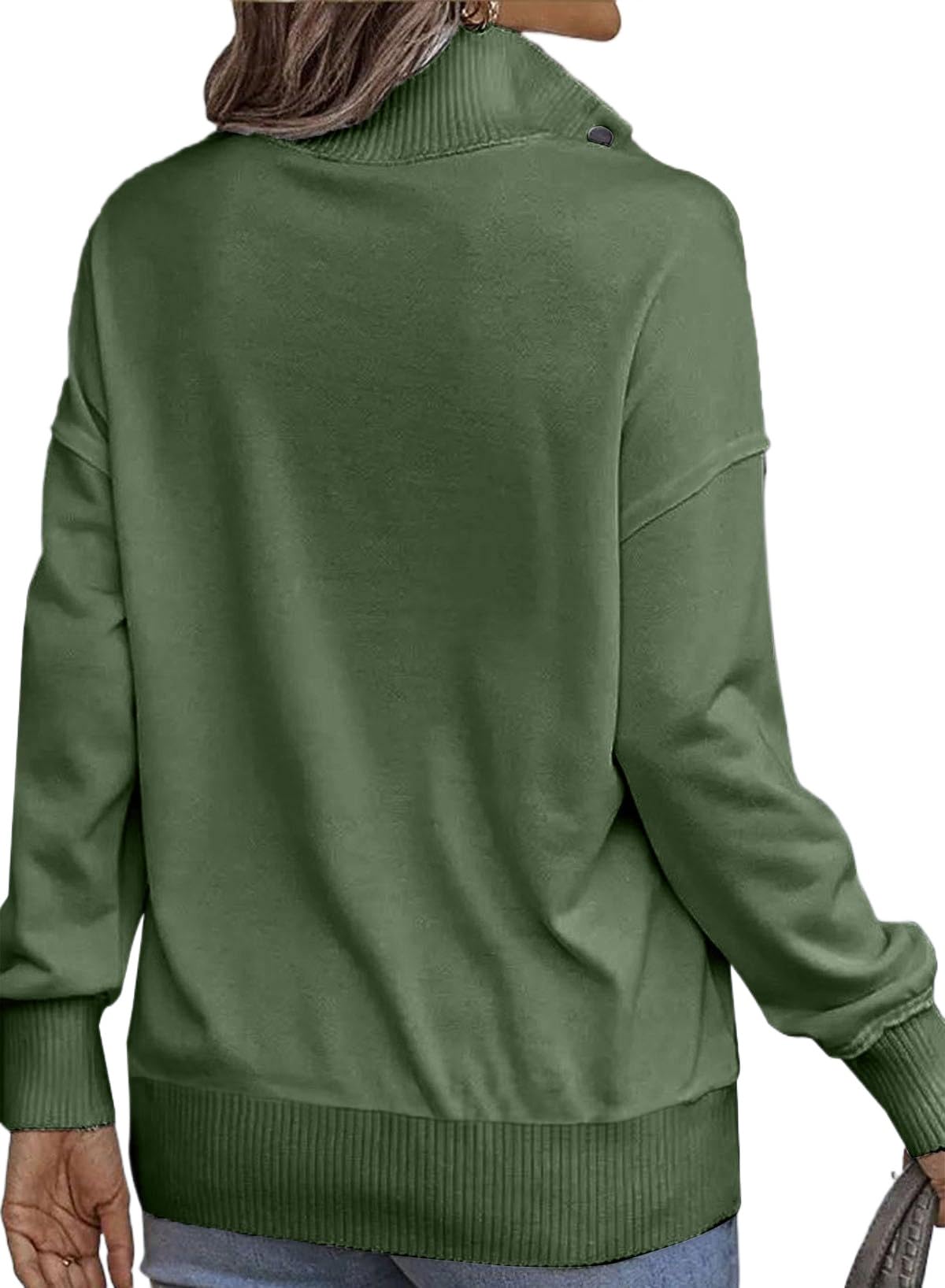 TrendiMax Pullover Damen Herbst Übergangs Sweatshirt Stehkragen Knopfleiste Langarm Pulli Locker Casual Oberteile Streetwear Sweatshirts ohne Kapuze