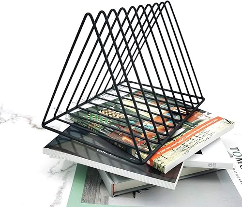 Miniatura 9 de ESAEPRES - Soporte para revistas de oro rosa, organizador clasificador de archivos de escritorio, triángulo, 9 ranuras, estante de almacenamiento