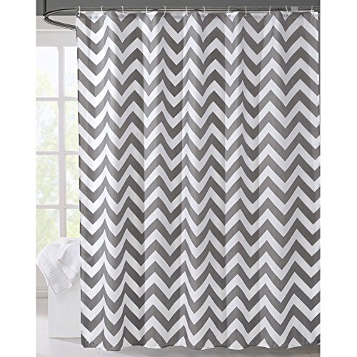 LanMeng Geometric Fabric Shower Curtain, Grey Chevron Off White (72-by-72 inches, 1)