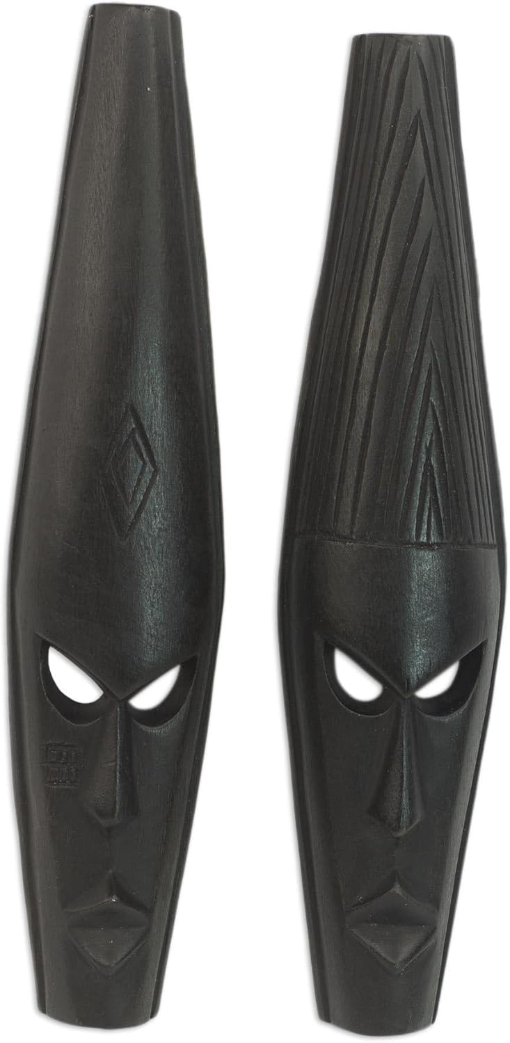 NOVICA Decorative Sese Wood Mask, Black 'Fighting Spirit'