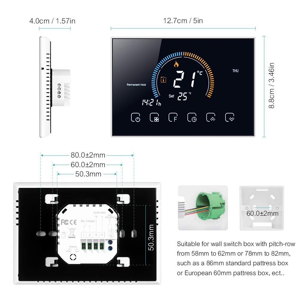 Decdeal Termostato WiFi per Caldaia a Gas - Controllo App Vocale/LCD Retroilluminato Visualizzazione dell'umidità e UV,Termostato Programmabile Compatibile con Alexa Google Home