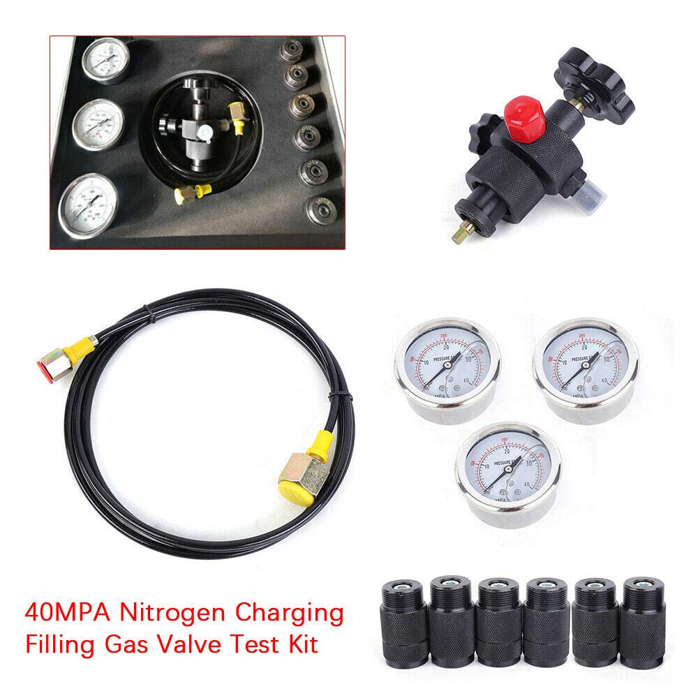 Hydraulic Pressure Test Kit, 1500PSI 3600PSI 6000PSI Hydraulic Accumulator Nitrogen Charging Filling and Pressure Test Kit Nitrogen Pressure Test Kit 100BAR/250BAR/400BAR