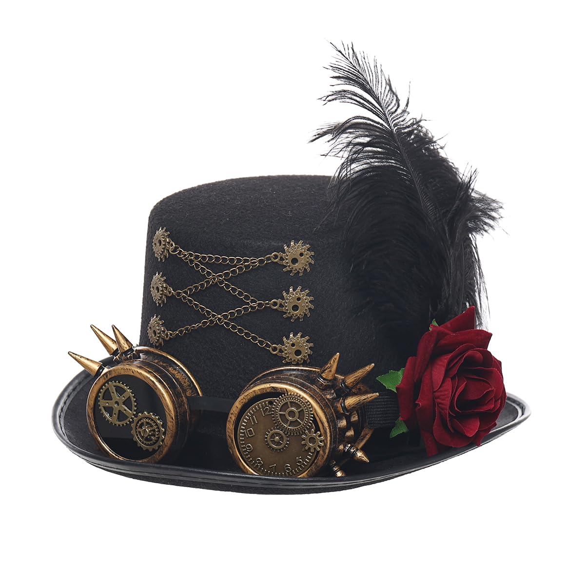BLESSUME Steampunk Hat with Goggles Unisex for Carnival, Halloween, Theme Party (M, Schwarz 8)